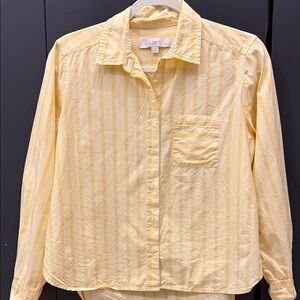 LOFT Yellow Striped Button-Front Shirt